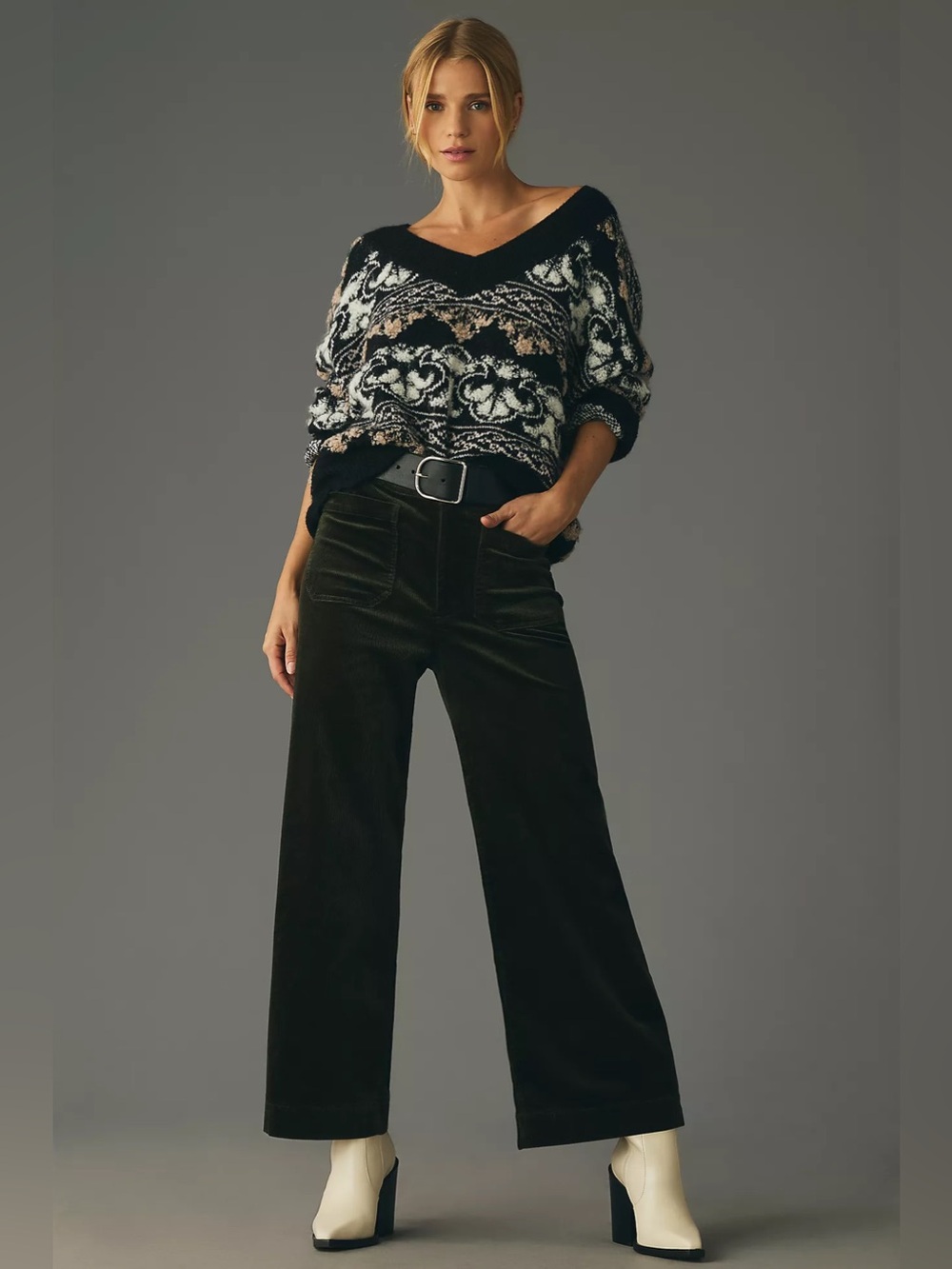 Anthropologie Maeve The Colette Crop Wide-Leg Corduroy Pants TALL Forest Green